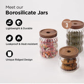 Kuber Industries Borosilicate Glass Jar with Bamboo Lid | Multi-utility | Leakproof | Airtight Storage Jar for Cookies, Snacks, Tea, Coffee, Sugar | Set of 3 (400ml, 620ml, 750ml)